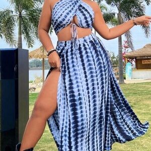 SHEIN Navy and White Tie-Dye Two Piece